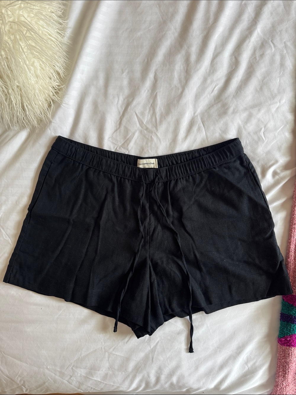 Abercrombie & Fitch Black Women's Linen Blend Drawstring Shorts